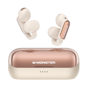 Monster Open Ear Wireless Earbuds, Comfortable Clip-on Earbuds with Noise Cancellation, Touch Control & IPX5 Waterproof Headphones for Sport, White