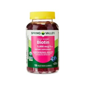 Spring Valley Organic Biotin Vegetarian Gummies, Blueberry Flavor, 5000 mcg, 150 Count