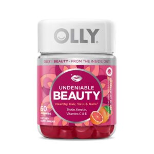 OLLY Undeniable Beauty Gummies, Biotin, Keratin, Supplement for Hair, Skin, Nails, 60 Ct