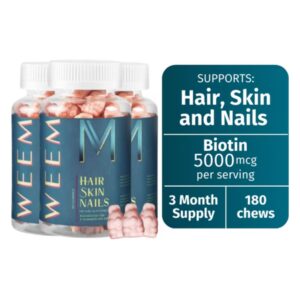 WEEM- 3 Bottles of Hair, Skin & Nails Gummies, Gluten Free, Vegan, Cruelty-free